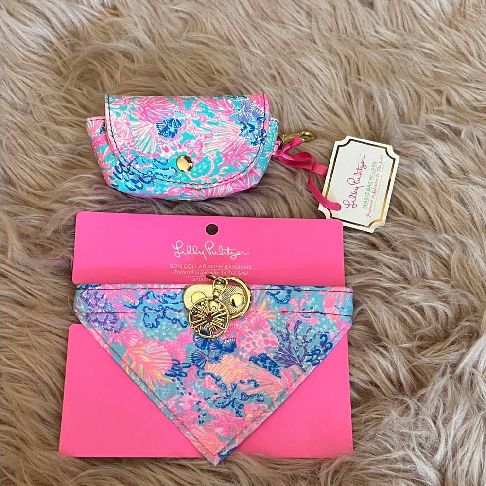 Lilly Pulitzer Dog Collar Set with Bandana & Waste Bag Holder